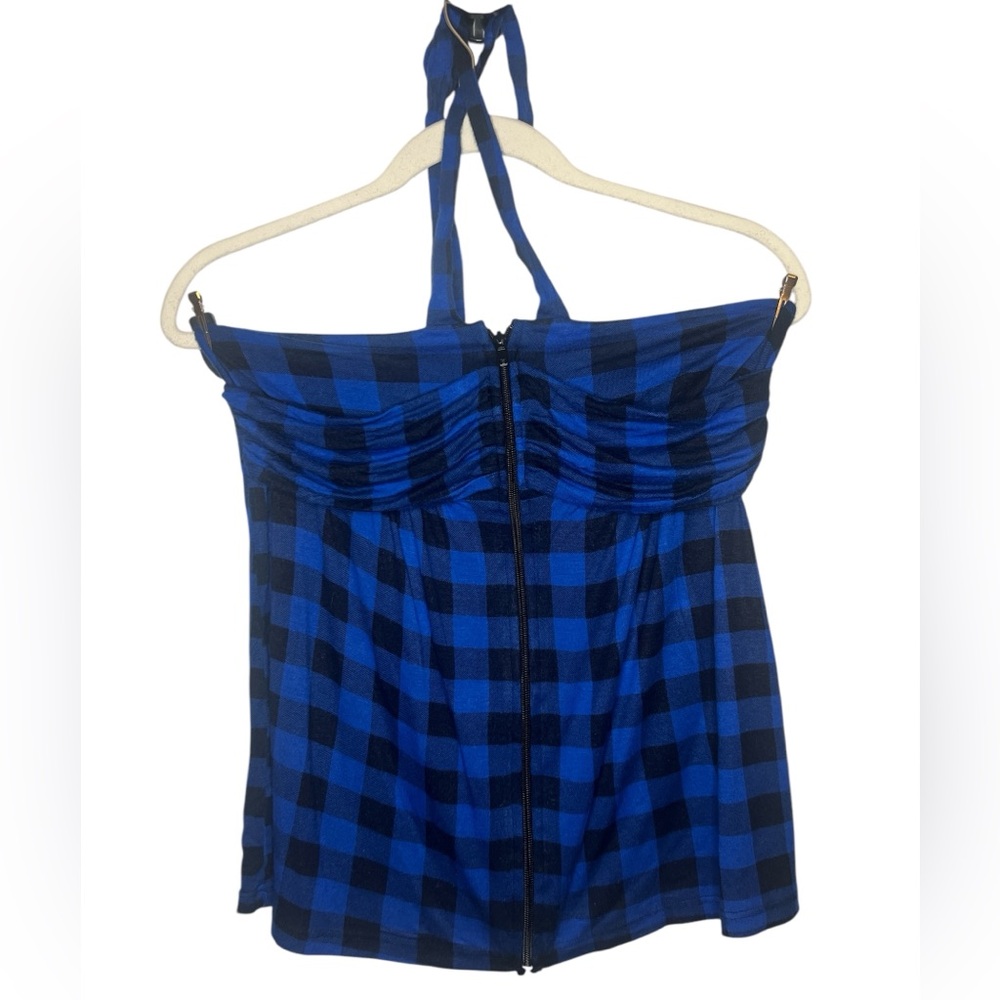 Toska Black & Blue Checkered Halter Top